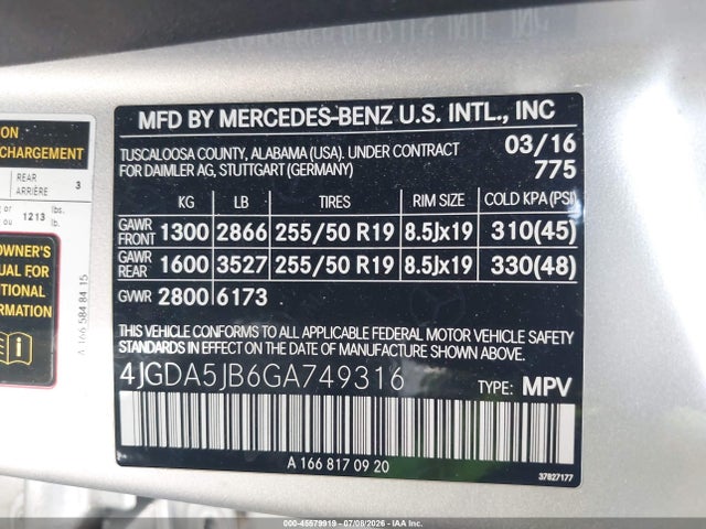 Продаж на аукціоні авто 2016 Mercedes-benz Gle 350, vin: 4JGDA5JB6GA749316, номер лоту: 45579919