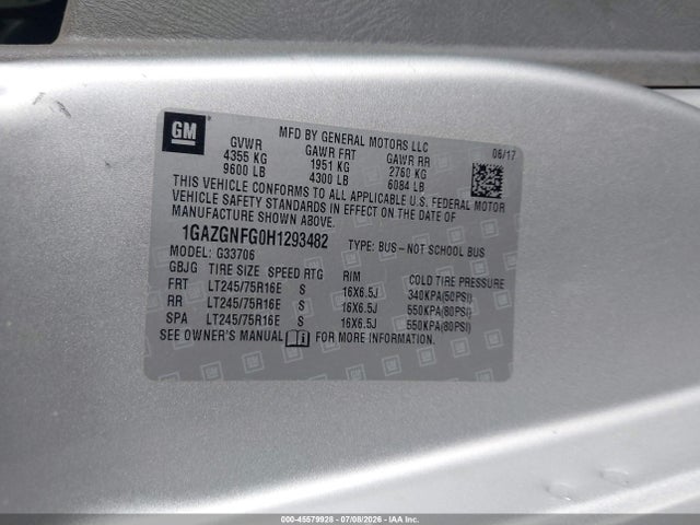 Chevrolet Express 3500 Ls 2017 1GAZGNFG0H1293482 Image 9