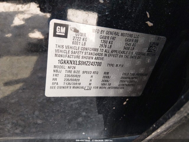 45579944 :رقم المزاد ، 1GKKNXLS8HZ243700 vin ، 2017 Gmc Acadia Denali مزاد بيع