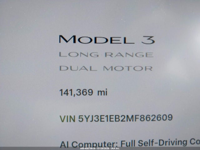 Tesla Model 3 Long Range 2021 5YJ3E1EB2MF862609 Image 15