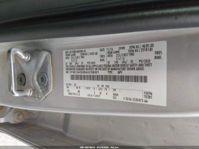 Продаж на аукціоні авто 2017 Ford Escape Se, vin: 1FMCU0GD8HUC08301, номер лоту: 45579976