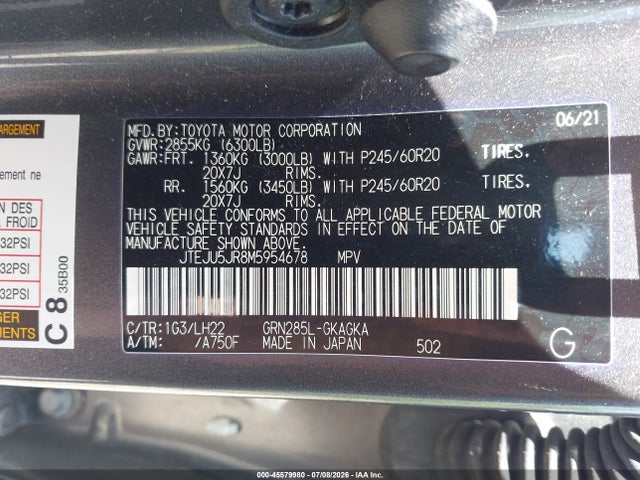 2021 Toyota 4runner Nightshade Special Edition მანქანა იყიდება აუქციონზე, vin: JTEJU5JR8M5954678, აუქციონის ნომერი: 45579980