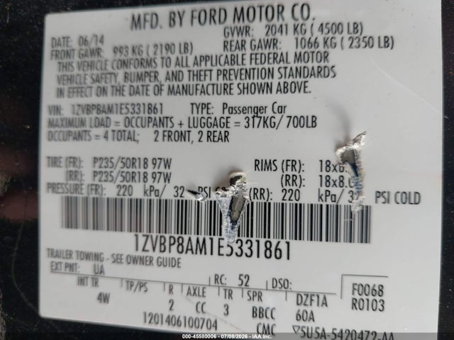 Продаж на аукціоні авто 2014 Ford Mustang V6 Premium, vin: 1ZVBP8AM1E5331861, номер лоту: 45580006
