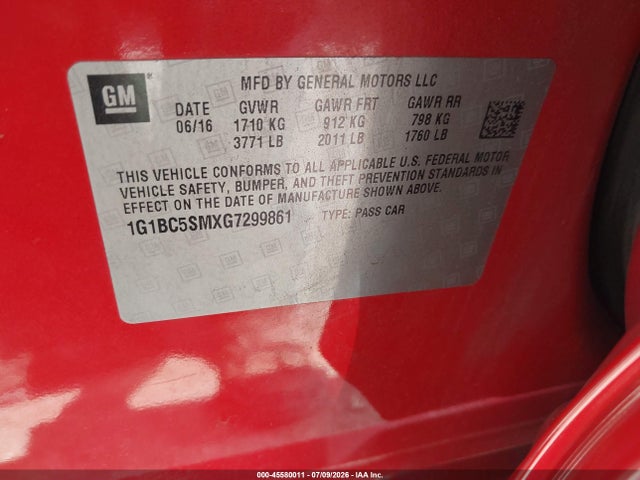 Продаж на аукціоні авто 2016 Chevrolet Cruze Ls Auto, vin: 1G1BC5SMXG7299861, номер лоту: 45580011