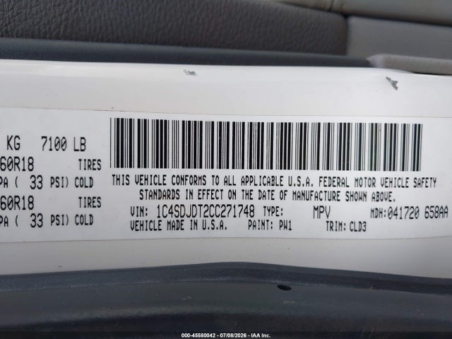 Продаж на аукціоні авто 2012 Dodge Durango Crew, vin: 1C4SDJDT2CC271748, номер лоту: 45580042