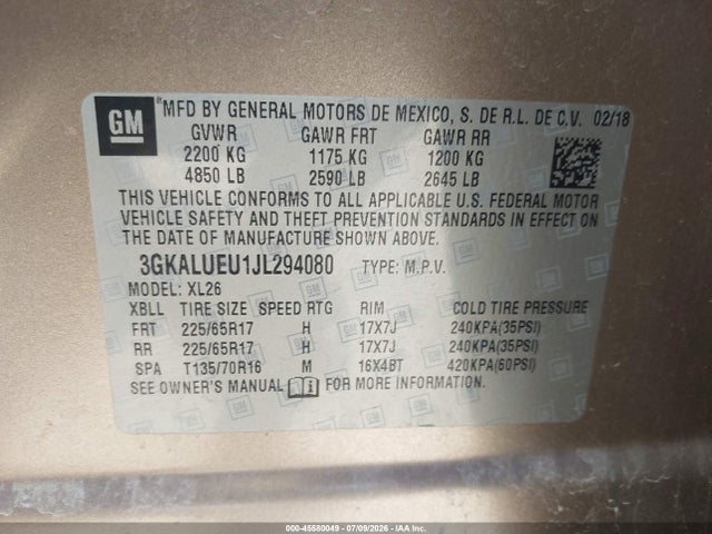 Aukcja sprzedaży 2018 Gmc Terrain Sle Diesel, vin: 3GKALUEU1JL294080, numer aukcji: 45580049