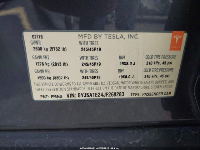 Tesla Model S 100d/75d/p100d 2018 5YJSA1E24JF268283 Image 9