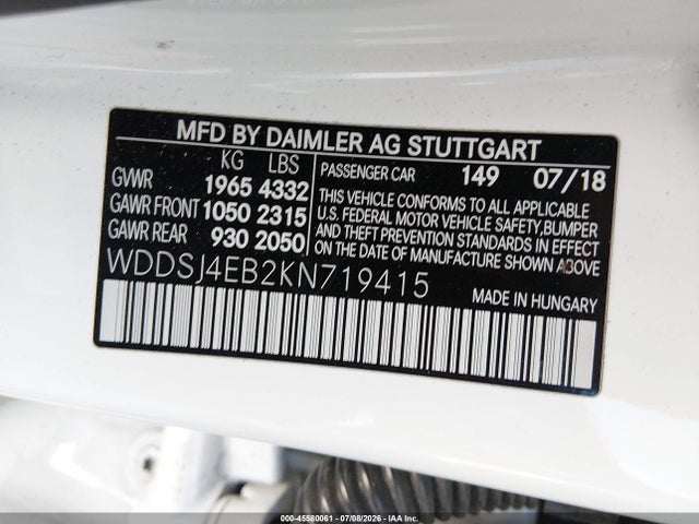 WDDSJ4EB2KN719415 Mercedes-Benz CLA 250
