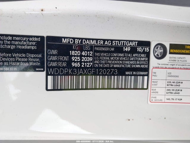 Auction sale of the 2016 Mercedes-benz Slk 300, vin: WDDPK3JAXGF120273, lot number: 45580065
