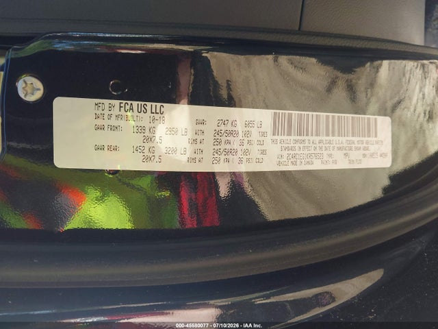 45580077 :رقم المزاد ، 2C4RC1EG1KR576523 vin ، 2019 Chrysler Pacifica Touring L Plus مزاد بيع