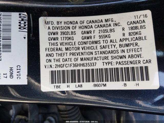 Honda Civic Ex-t 2017 2HGFC1F36HH635337 Image 9