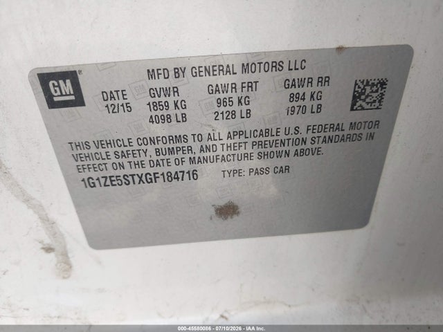 Chevrolet MALIBU 1LT 2016 1G1ZE5STXGF184716 Image 9