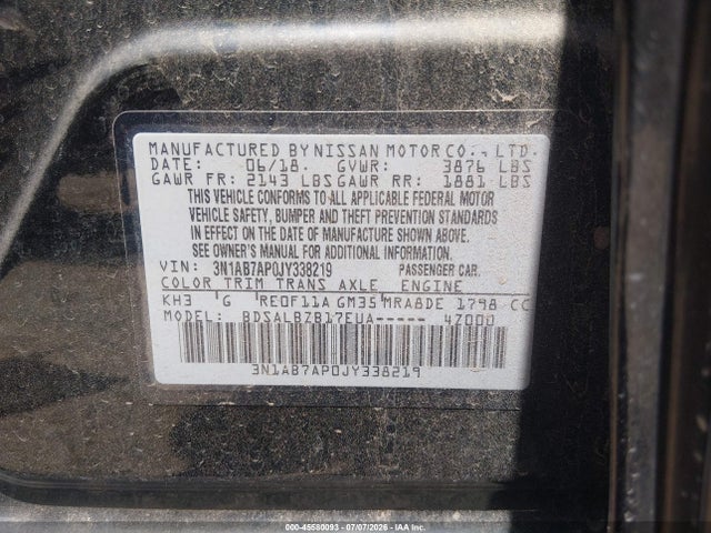 Nissan SENTRA S 2018 3N1AB7AP0JY338219 Image 9