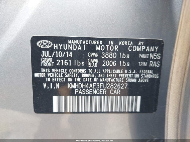Aukcja sprzedaży 2015 Hyundai Elantra Limited, vin: KMHDH4AE3FU282627, numer aukcji: 45580096