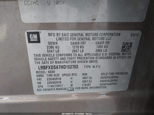 Aukcja sprzedaży 2017 Buick Envision Essence, vin: LRBFXDSA7HD162763, numer aukcji: 45580134