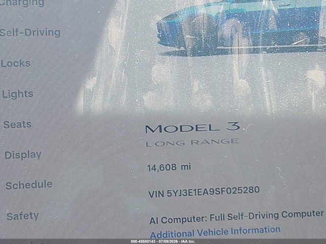 Продаж на аукціоні авто 2025 Tesla Model 3 Long Range Rear-wheel Drive/standard Rear-wheel Drive, vin: 5YJ3E1EA9SF025280, номер лоту: 45580143