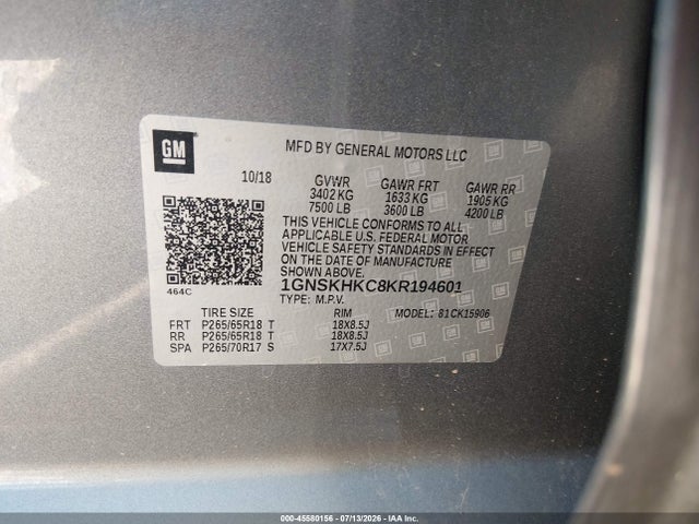 Chevrolet Suburban Lt 2019 1GNSKHKC8KR194601 Image 9
