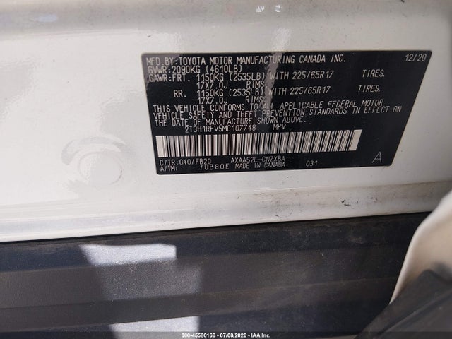2T3H1RFV5MC107748 Toyota RAV4 LE