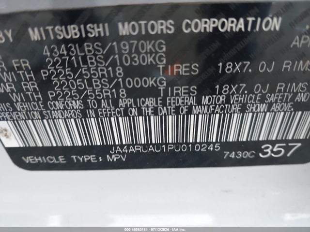 Aukcja sprzedaży 2023 Mitsubishi Outlander Sport 2.0 Es Awc, vin: JA4ARUAU1PU010245, numer aukcji: 45580181
