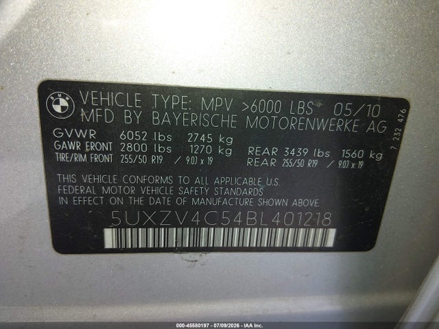 Продаж на аукціоні авто 2011 Bmw X5 Xdrive35i/xdrive35i Premium/xdrive35i Sport Activity, vin: 5UXZV4C54BL401218, номер лоту: 45580197