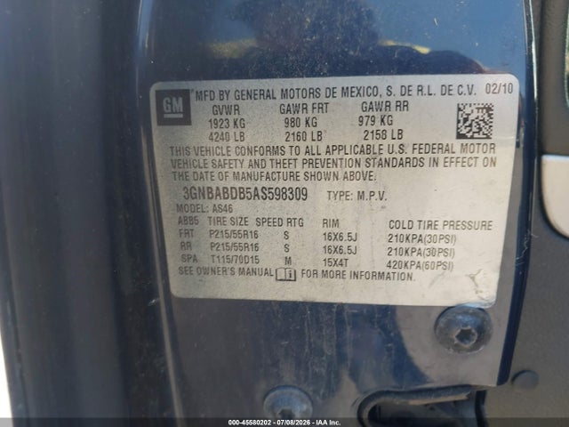 Aukcja sprzedaży 2010 Chevrolet Hhr Lt, vin: 3GNBABDB5AS598309, numer aukcji: 45580202