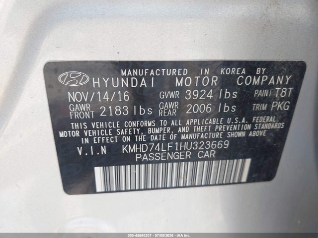 KMHD74LF1HU323669 Hyundai ELANTRA SE