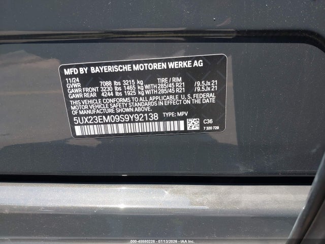5UX23EM09S9Y92138 BMW X7 Xdrive40i