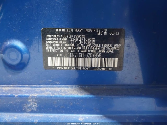 2014 Subaru Impreza Wrx მანქანა იყიდება აუქციონზე, vin: JF1GR7E66EG207958, აუქციონის ნომერი: 45580259