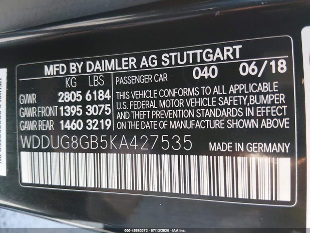 Aukcja sprzedaży 2019 Mercedes-benz S 560 4matic, vin: WDDUG8GB5KA427535, numer aukcji: 45580272