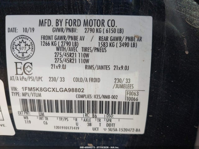 Ford Explorer St 2020 1FM5K8GCXLGA98802 Image 9