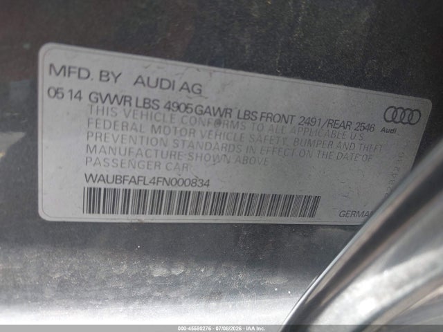 Продаж на аукціоні авто 2015 Audi A4 2.0t Premium, vin: WAUBFAFL4FN000834, номер лоту: 45580276