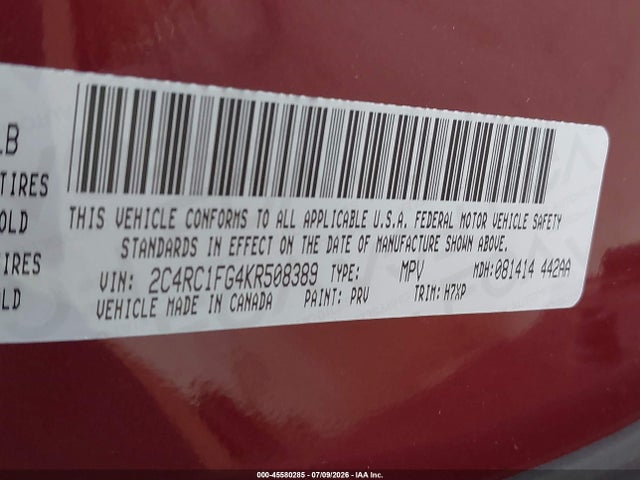 Chrysler Pacifica Touring Plus 2019 2C4RC1FG4KR508389 Image 9