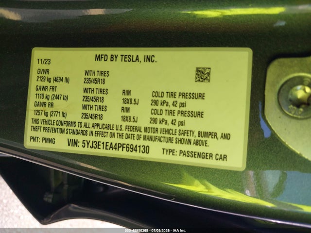 Tesla Model 3 Rear-wheel Drive 2023 5YJ3E1EA4PF694130 Image 9
