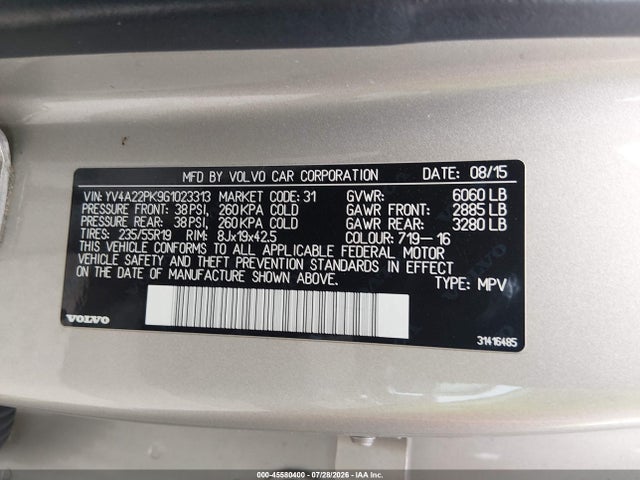 Продаж на аукціоні авто 2016 Volvo Xc90 T6 Momentum, vin: YV4A22PK9G1023313, номер лоту: 45580400