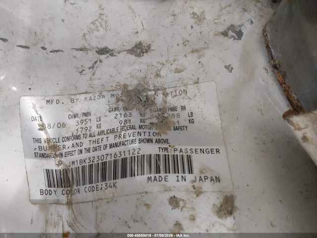 45580419 :رقم المزاد ، JM1BK323071631122 vin ، 2007 Mazda Mazda3 S Grand Touring مزاد بيع