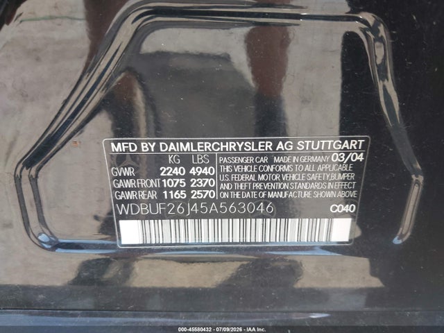 45580432 :رقم المزاد ، WDBUF26J45A563046 vin ، 2005 Mercedes-benz E 320 Cdi مزاد بيع
