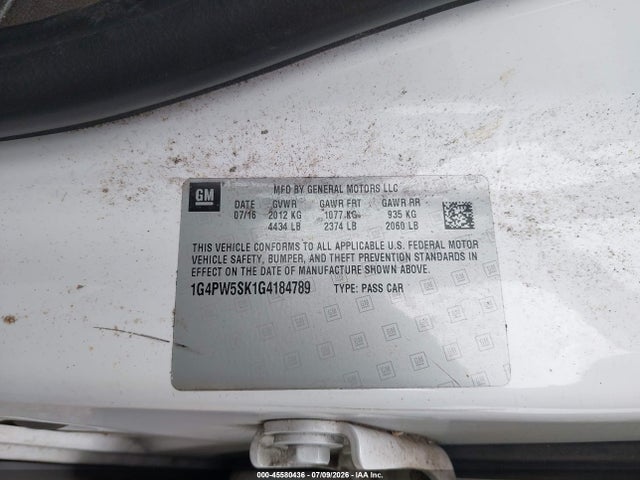 2016 Buick Verano Sport Touring Group მანქანა იყიდება აუქციონზე, vin: 1G4PW5SK1G4184789, აუქციონის ნომერი: 45580436