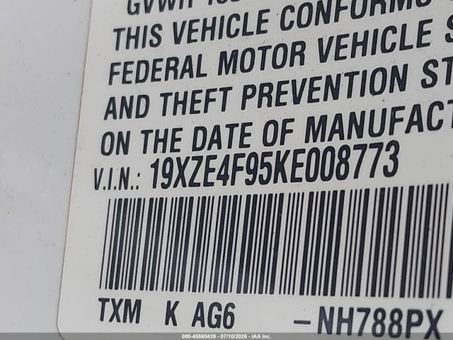 2019 Honda Insight Touring მანქანა იყიდება აუქციონზე, vin: 19XZE4F95KE008773, აუქციონის ნომერი: 45580439