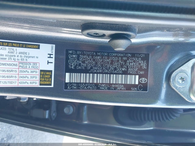 JTDKAMFU9N3164036 Toyota Prius Le