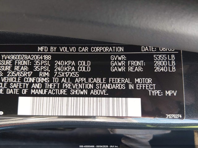 Продаж на аукціоні авто 2010 Volvo Xc60 3.2, vin: YV4960DZ8A2064188, номер лоту: 45580466