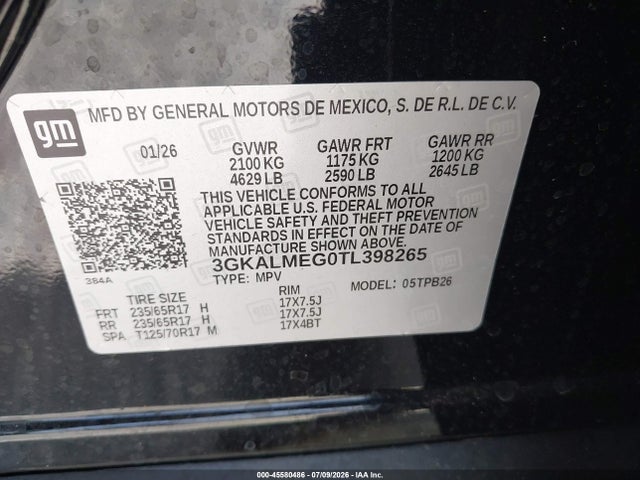 45580486 :رقم المزاد ، 3GKALMEG0TL398265 vin ، 2026 Gmc Terrain Fwd Elevation مزاد بيع