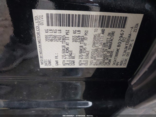 5N1AT3BB6MC802967 Nissan Rogue Sv Intelligent Awd