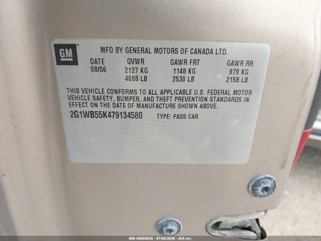 Auction sale of the 2007 Chevrolet Impala Ls, vin: 2G1WB55K479134580, lot number: 45580538