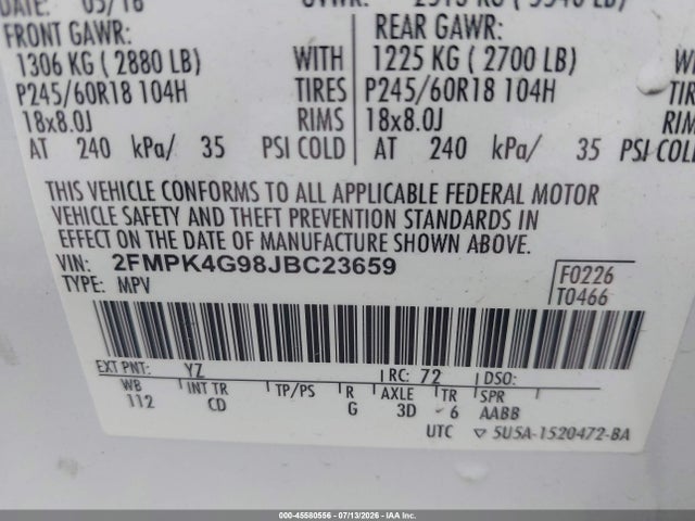 2FMPK4G98JBC23659 Ford EDGE SE