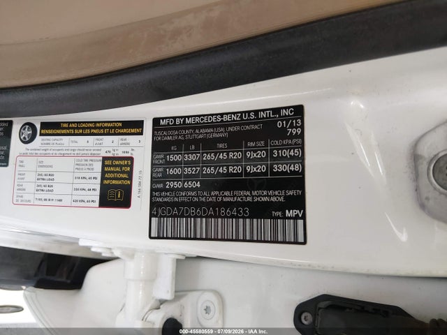 Продажа на аукционе авто 2013 Mercedes-benz Ml 550 4matic, vin: 4JGDA7DB6DA186433, номер лота: 45580559