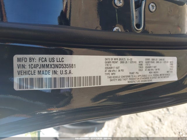 Продажа на аукционе авто 2022 Jeep Cherokee Latitude Lux 4x4, vin: 1C4PJMMX3ND535981, номер лота: 45580561