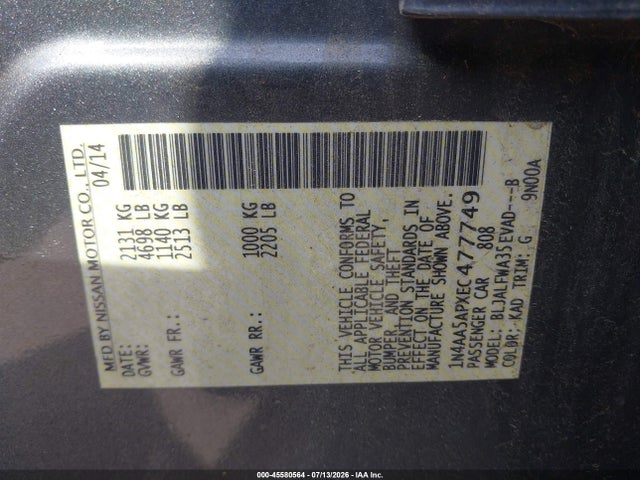 Nissan Maxima 3.5 Sv 2014 1N4AA5APXEC477749 Image 9