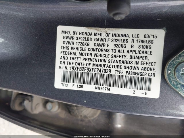 Honda Civic Ex-l 2015 19XFB2F9XFE247029 Image 9