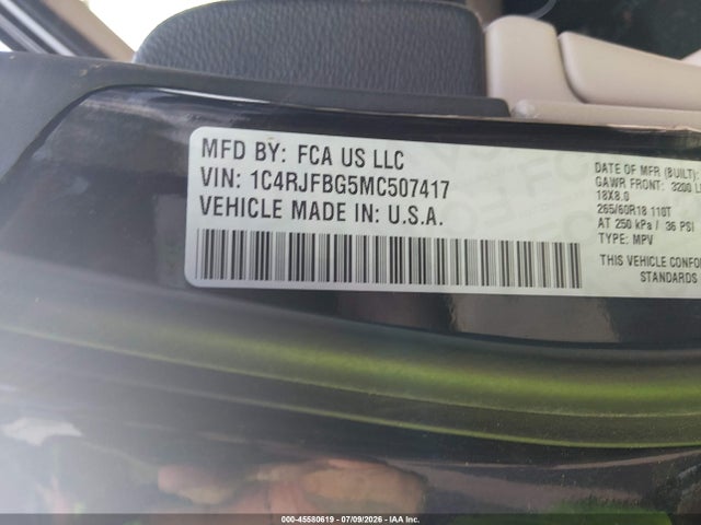 Продажа на аукционе авто 2021 Jeep Grand Cherokee Limited 4x4, vin: 1C4RJFBG5MC507417, номер лота: 45580619
