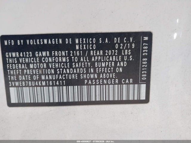 Продаж на аукціоні авто 2019 Volkswagen Jetta 1.4t Sel, vin: 3VWEB7BU4KM161411, номер лоту: 45580627